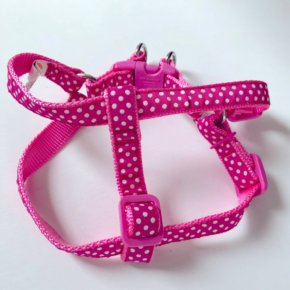Pet halter/ harness Pink with white polkadots size xs/sm
